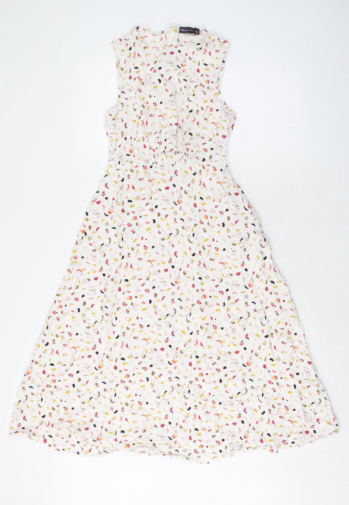 Marks and Spencer Womens Multicoloured Geometric Viscose Trapeze & Swing Size 8 Round Neck Button