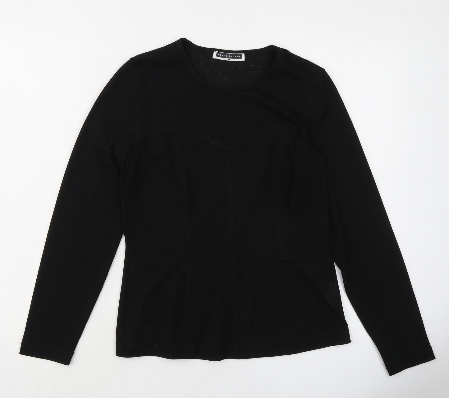 Adele Palmer Womens Black Polyester Basic T-Shirt Size M Crew Neck