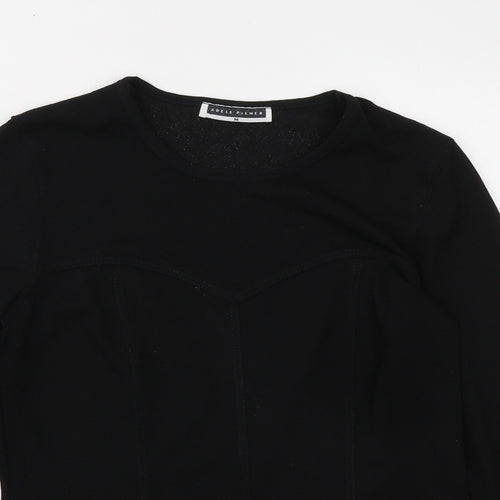 Adele Palmer Womens Black Polyester Basic T-Shirt Size M Crew Neck
