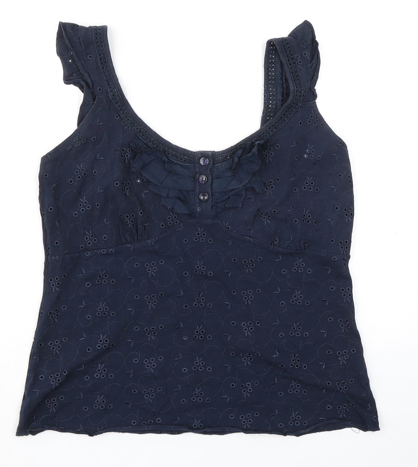 Per Una Womens Blue Cotton Basic Tank Size 14 Scoop Neck - Broderie Anglaise