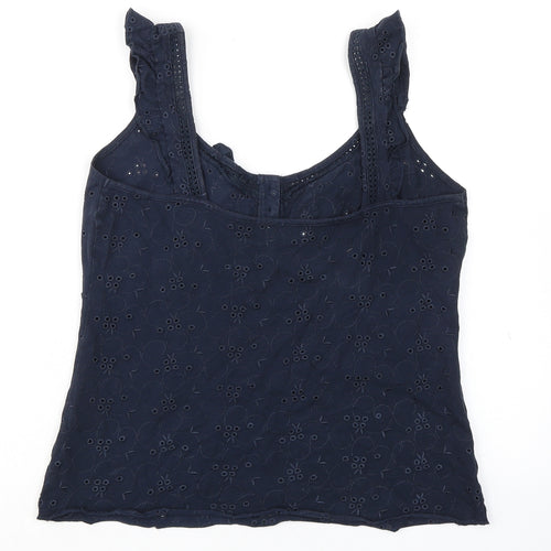 Per Una Womens Blue Cotton Basic Tank Size 14 Scoop Neck - Broderie Anglaise