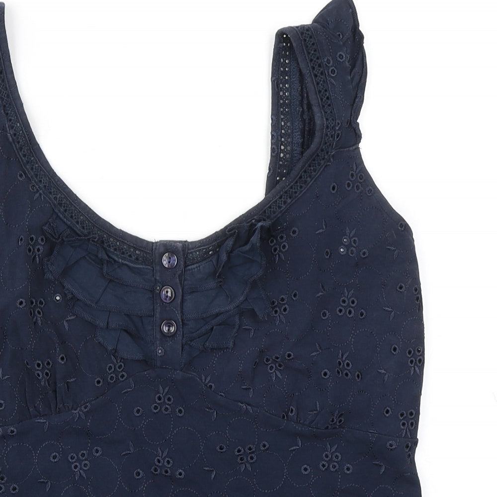 Per Una Womens Blue Cotton Basic Tank Size 14 Scoop Neck - Broderie Anglaise