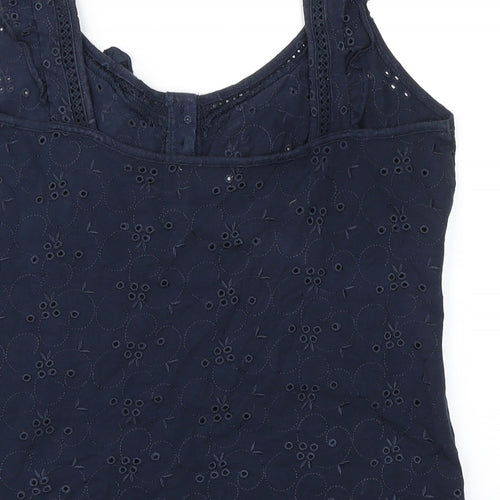 Per Una Womens Blue Cotton Basic Tank Size 14 Scoop Neck - Broderie Anglaise