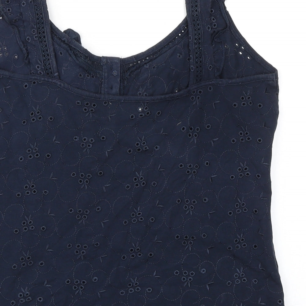 Per Una Womens Blue Cotton Basic Tank Size 14 Scoop Neck - Broderie Anglaise