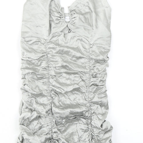 Zara Womens Silver Viscose Bodycon Size M V-Neck Zip