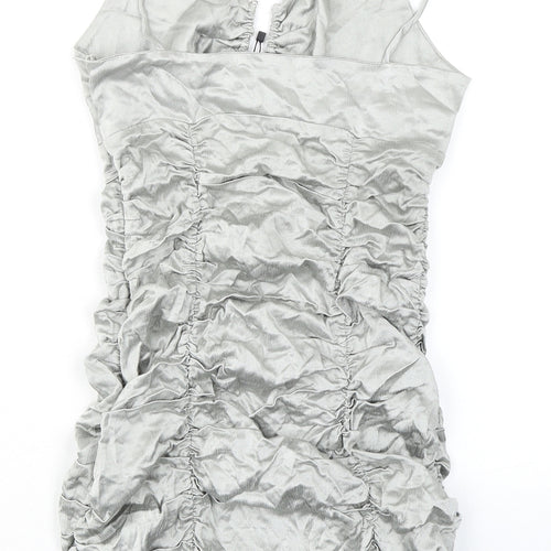Zara Womens Silver Viscose Bodycon Size M V-Neck Zip