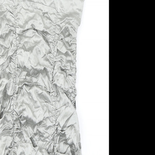 Zara Womens Silver Viscose Bodycon Size M V-Neck Zip