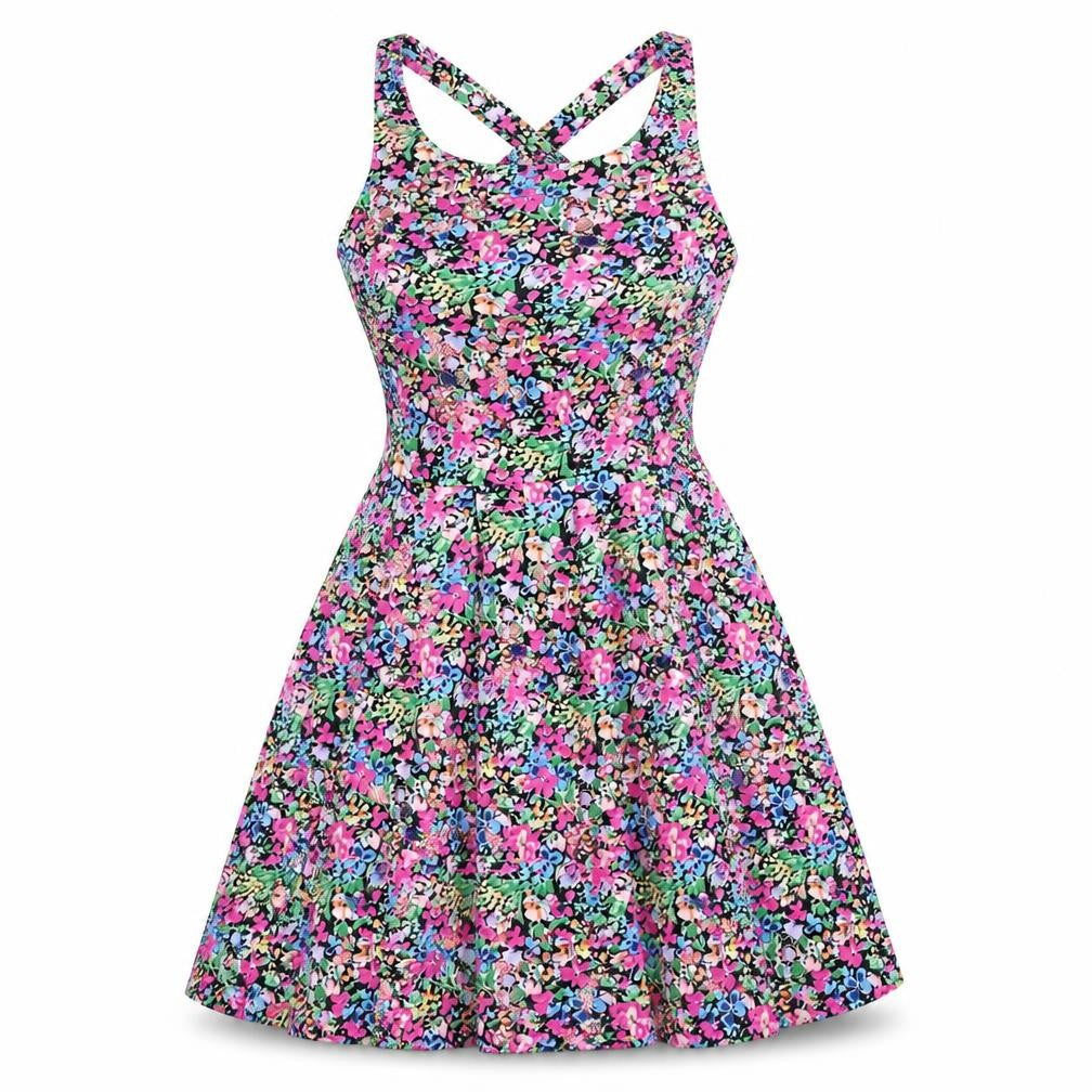 Louche Womens Multicoloured Floral Cotton Fit & Flare Size 8 Square Neck Zip