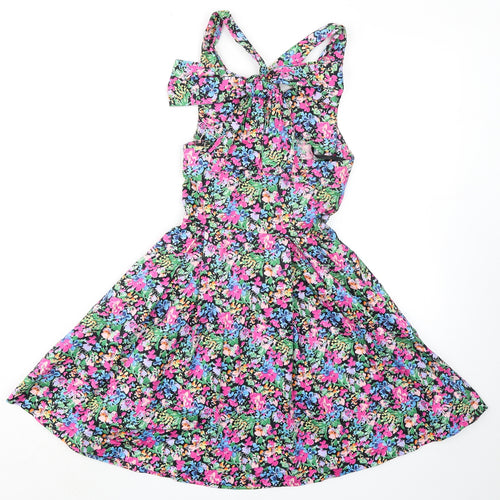 Louche Womens Multicoloured Floral Cotton Fit & Flare Size 8 Square Neck Zip