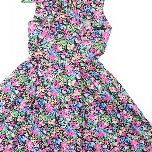 Louche Womens Multicoloured Floral Cotton Fit & Flare Size 8 Square Neck Zip