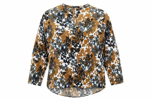 Front view of Autograph women’s multicoloured geometric polyester basic blouse, size UK 16, round neck