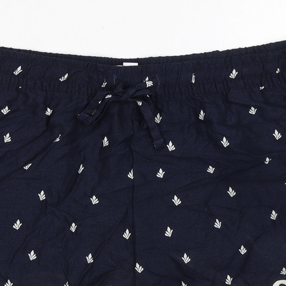 Marks and Spencer Womens Blue Geometric Viscose Basic Shorts Size 16 Regular Drawstring - Leaf Print