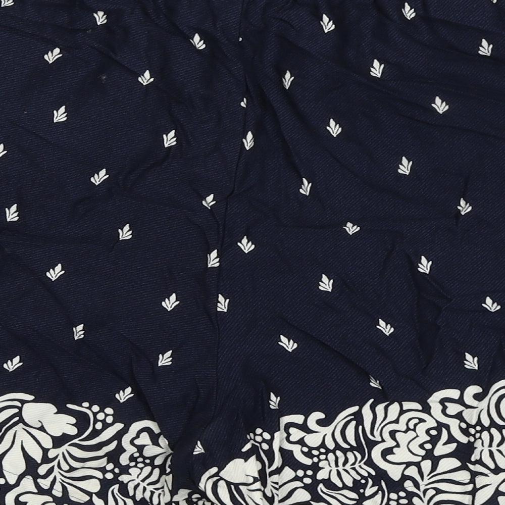 Marks and Spencer Womens Blue Geometric Viscose Basic Shorts Size 16 Regular Drawstring - Leaf Print