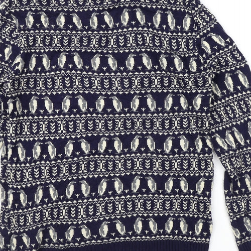 New Look Mens Blue Crew Neck Fair Isle Acrylic Pullover Jumper Size S Long Sleeve - Penguin