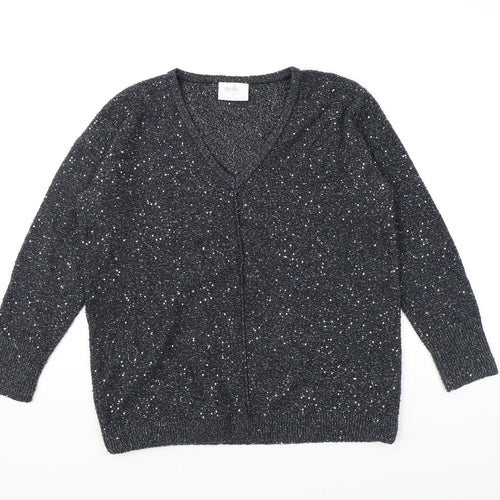 Wallis Womens Grey V-Neck Acrylic Pullover Jumper Size S