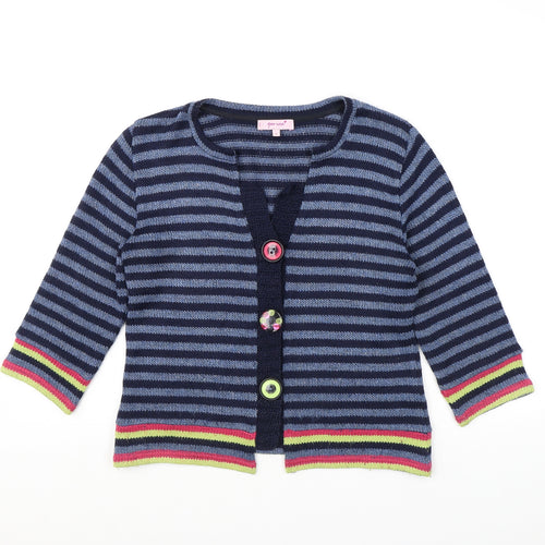 Per Una Womens Blue Round Neck Striped Acrylic Cardigan Jumper Size M