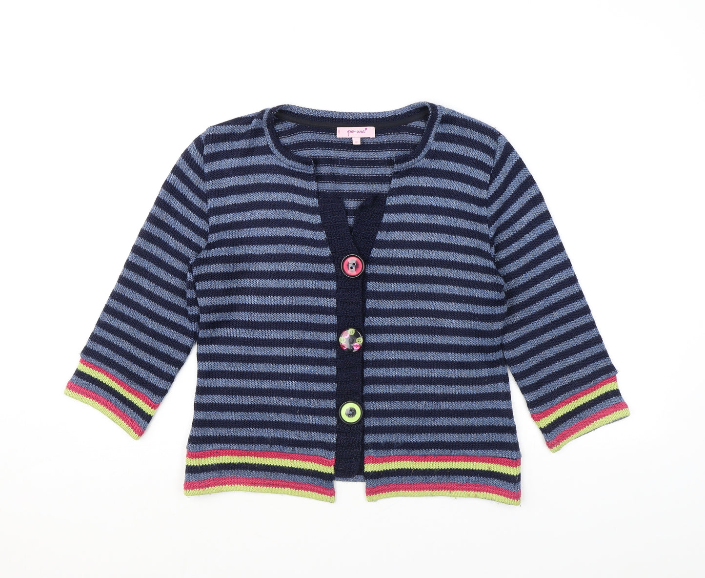 Per Una Womens Blue Round Neck Striped Acrylic Cardigan Jumper Size M