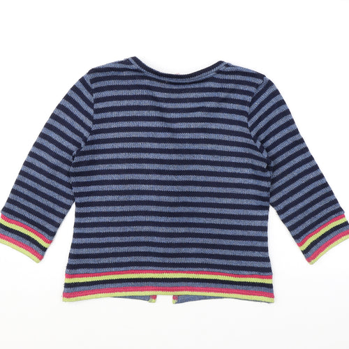 Per Una Womens Blue Round Neck Striped Acrylic Cardigan Jumper Size M