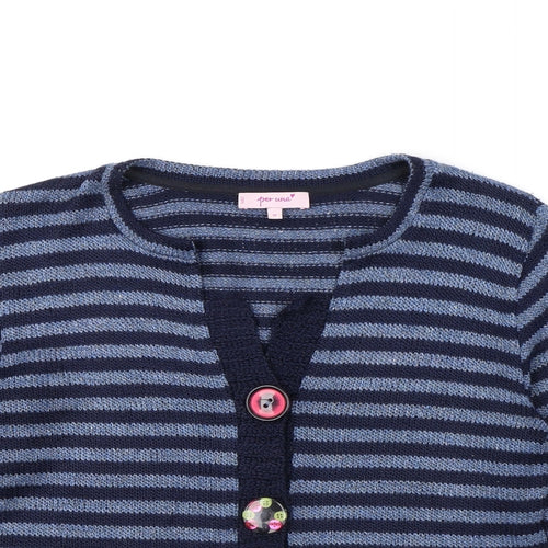 Per Una Womens Blue Round Neck Striped Acrylic Cardigan Jumper Size M