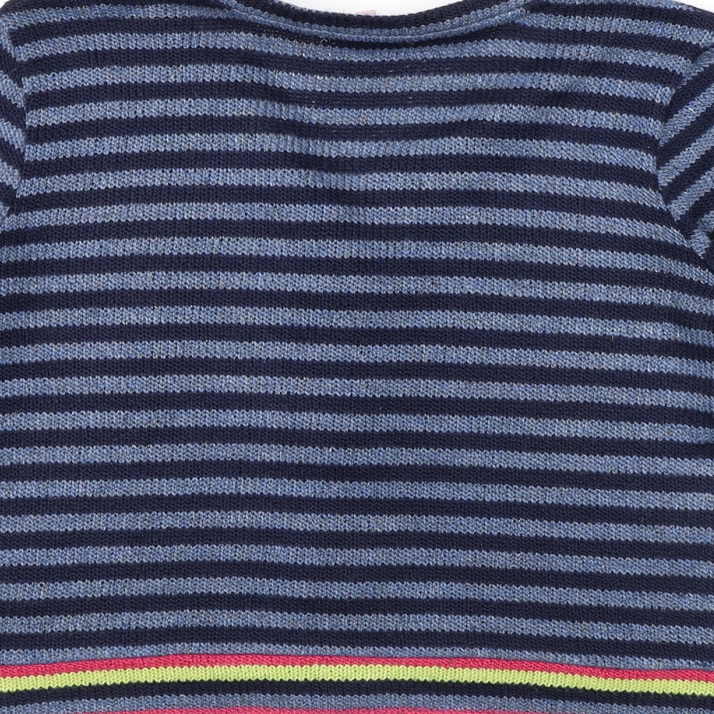 Per Una Womens Blue Round Neck Striped Acrylic Cardigan Jumper Size M