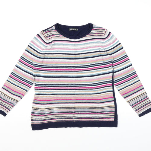 Bonmarché Womens Multicoloured Round Neck Striped Cotton Pullover Jumper Size S