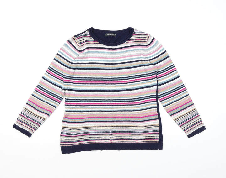 Bonmarché Womens Multicoloured Round Neck Striped Cotton Pullover Jumper Size S