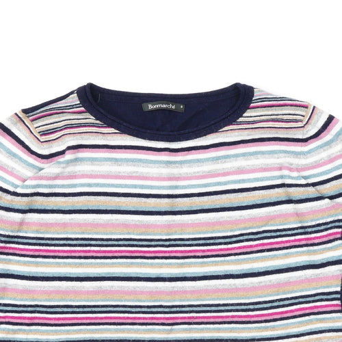 Bonmarché Womens Multicoloured Round Neck Striped Cotton Pullover Jumper Size S