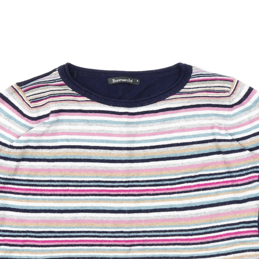 Bonmarché Womens Multicoloured Round Neck Striped Cotton Pullover Jumper Size S