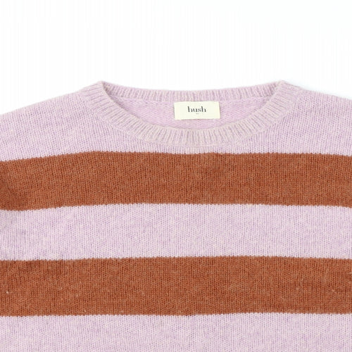 Hush Womens Purple Round Neck Striped Polyamide Pullover Jumper Size XS
