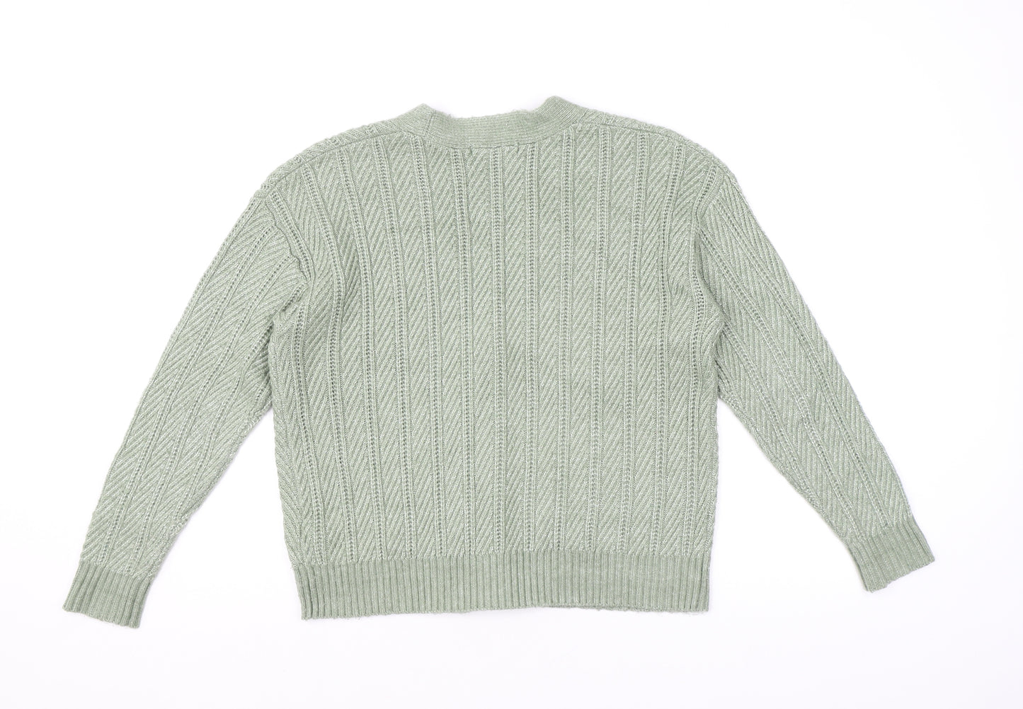 Marks and Spencer Womens Green V-Neck Polyester Cardigan Jumper Size M