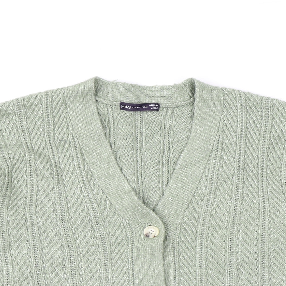 Marks and Spencer Womens Green V-Neck Polyester Cardigan Jumper Size M