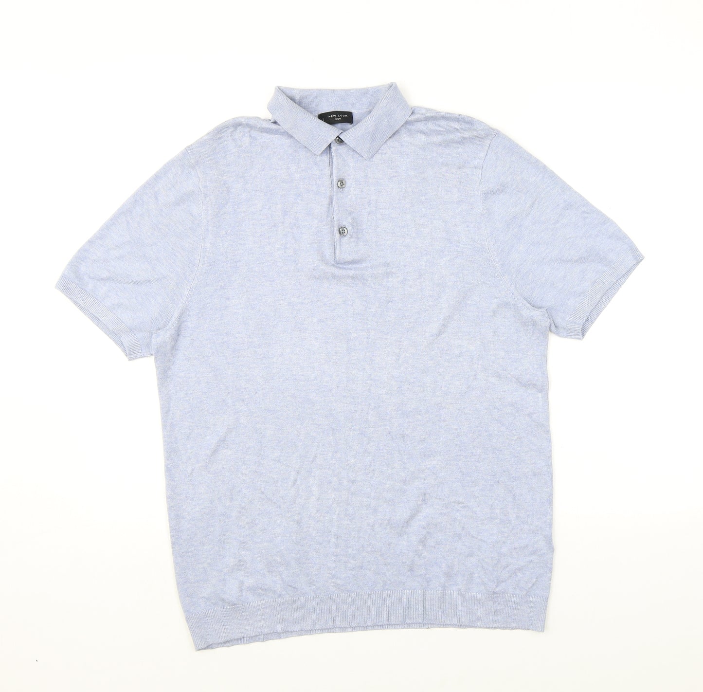 New Look Mens Blue Viscose Polo Size L Collared Button
