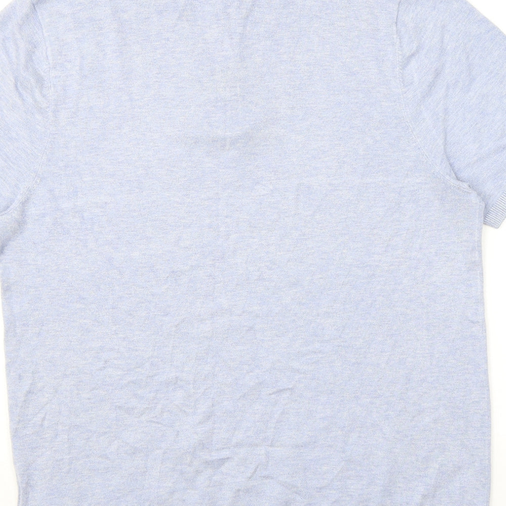 New Look Mens Blue Viscose Polo Size L Collared Button