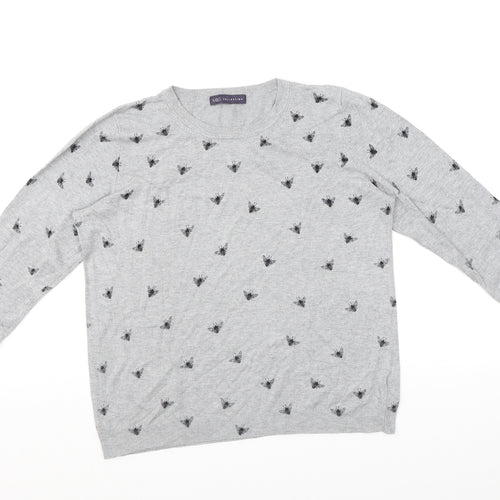 Marks and Spencer Womens Grey Round Neck Geometric Viscose Pullover Jumper Size 16
