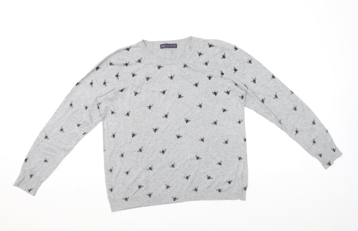 Marks and Spencer Womens Grey Round Neck Geometric Viscose Pullover Jumper Size 16