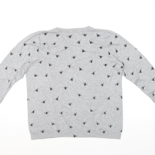 Marks and Spencer Womens Grey Round Neck Geometric Viscose Pullover Jumper Size 16