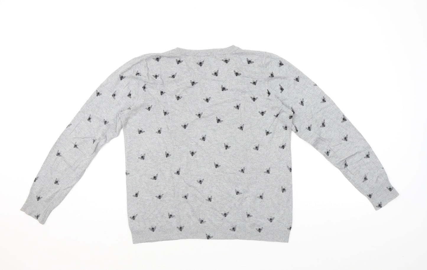 Marks and Spencer Womens Grey Round Neck Geometric Viscose Pullover Jumper Size 16