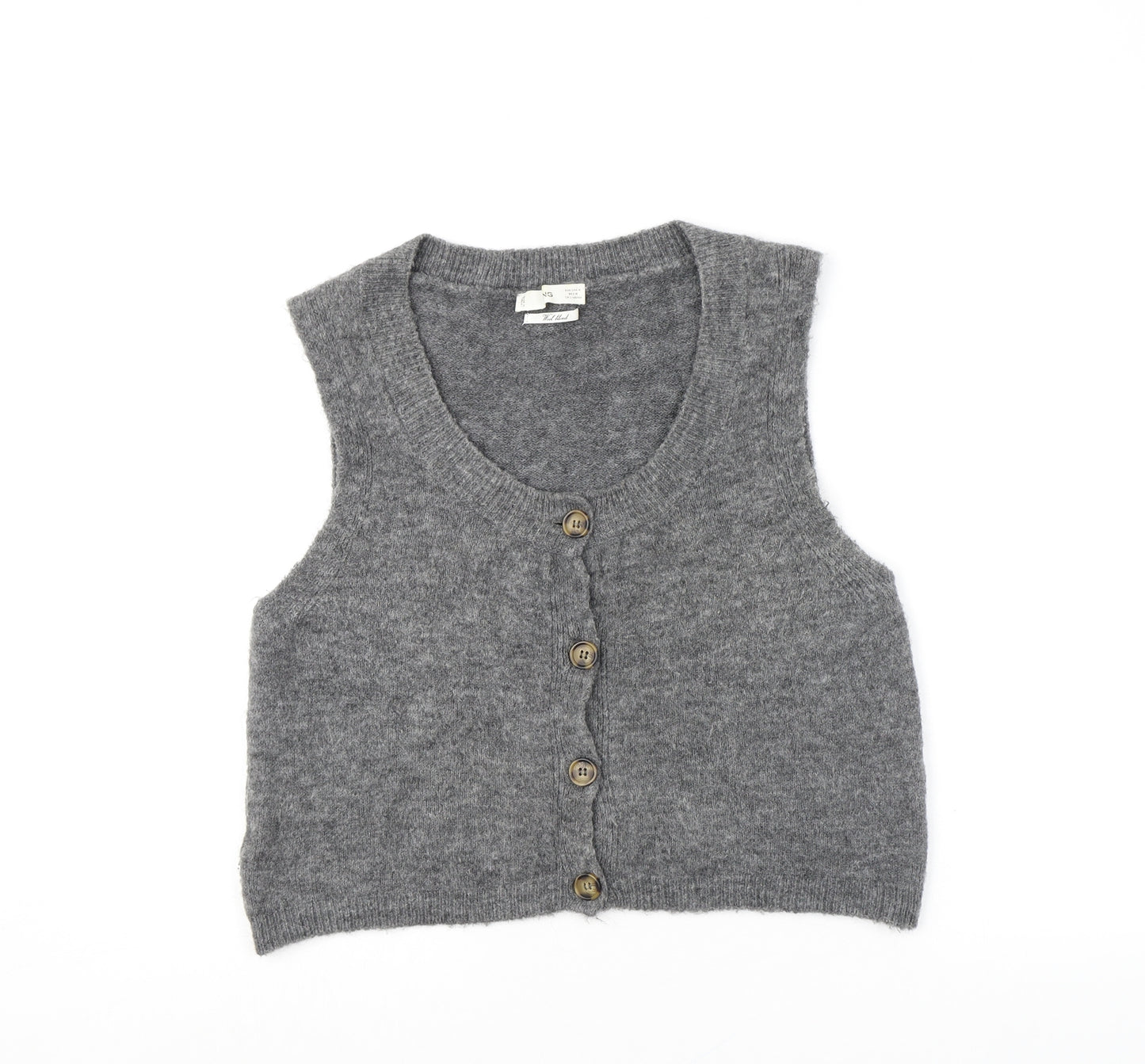 Mango Womens Grey Scoop Neck Wool Vest Jumper Size M