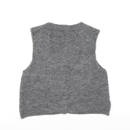 Mango Womens Grey Scoop Neck Wool Vest Jumper Size M