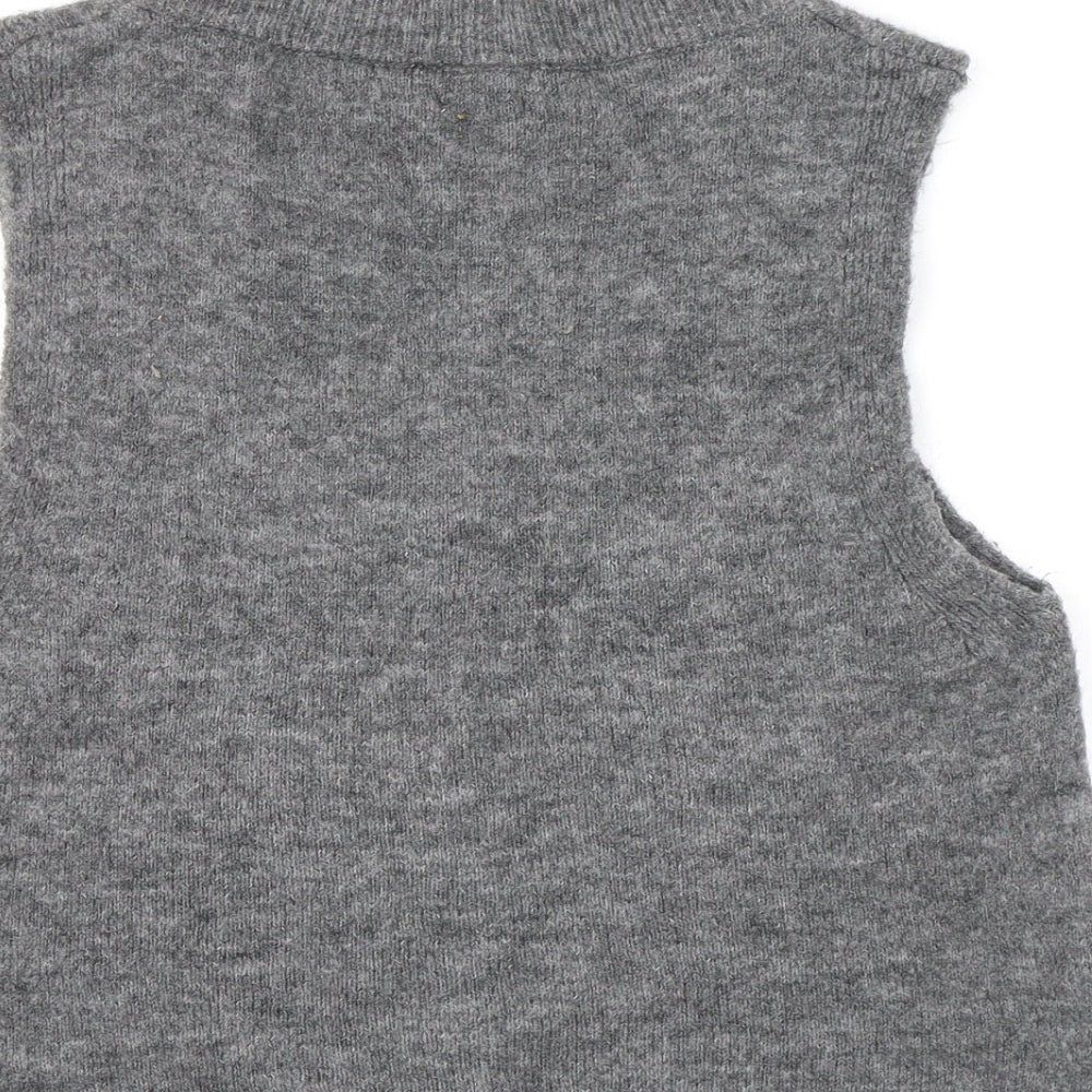 Mango Womens Grey Scoop Neck Wool Vest Jumper Size M