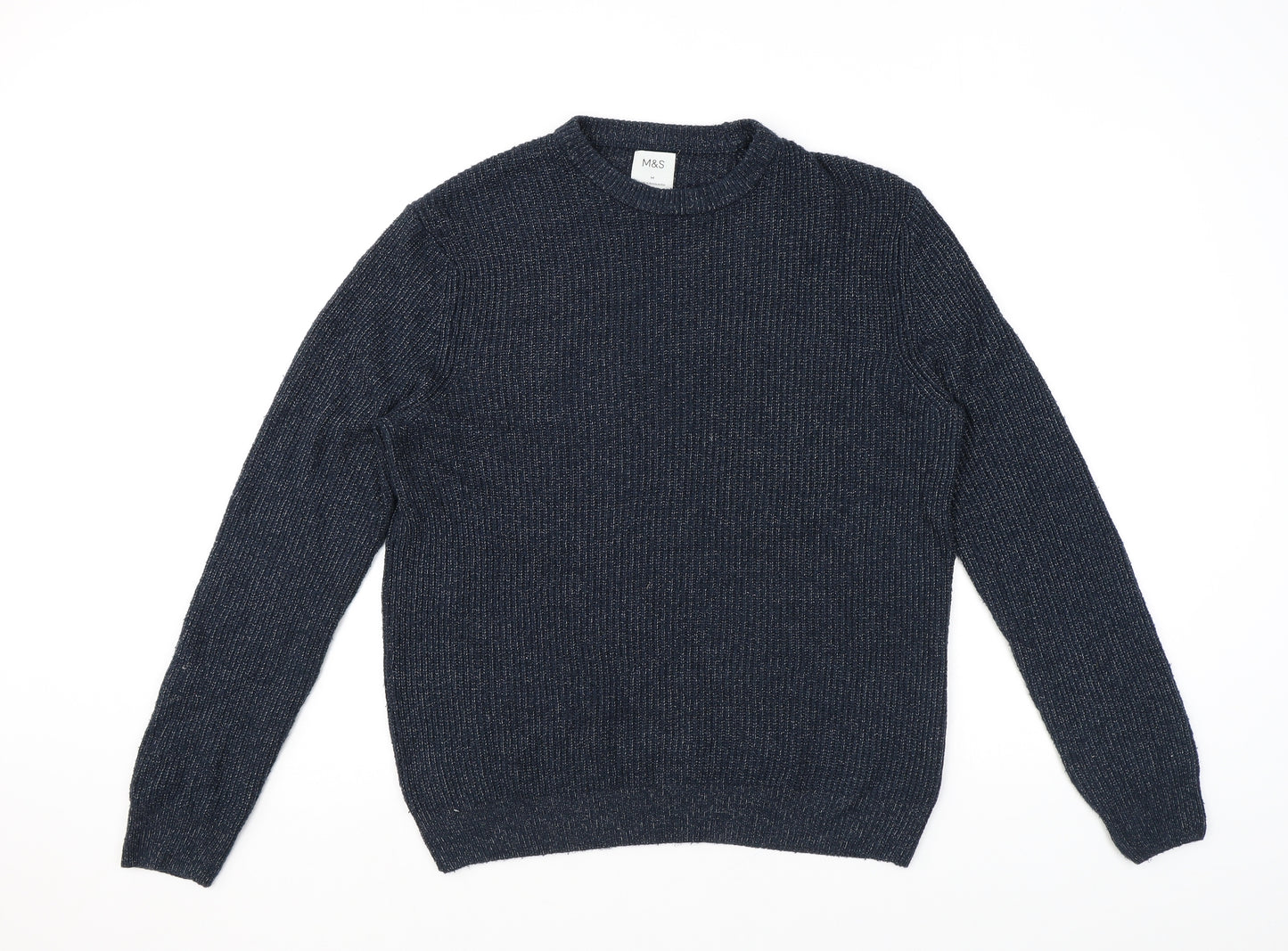 Marks and Spencer Mens Blue Crew Neck Polyamide Pullover Jumper Size M Long Sleeve