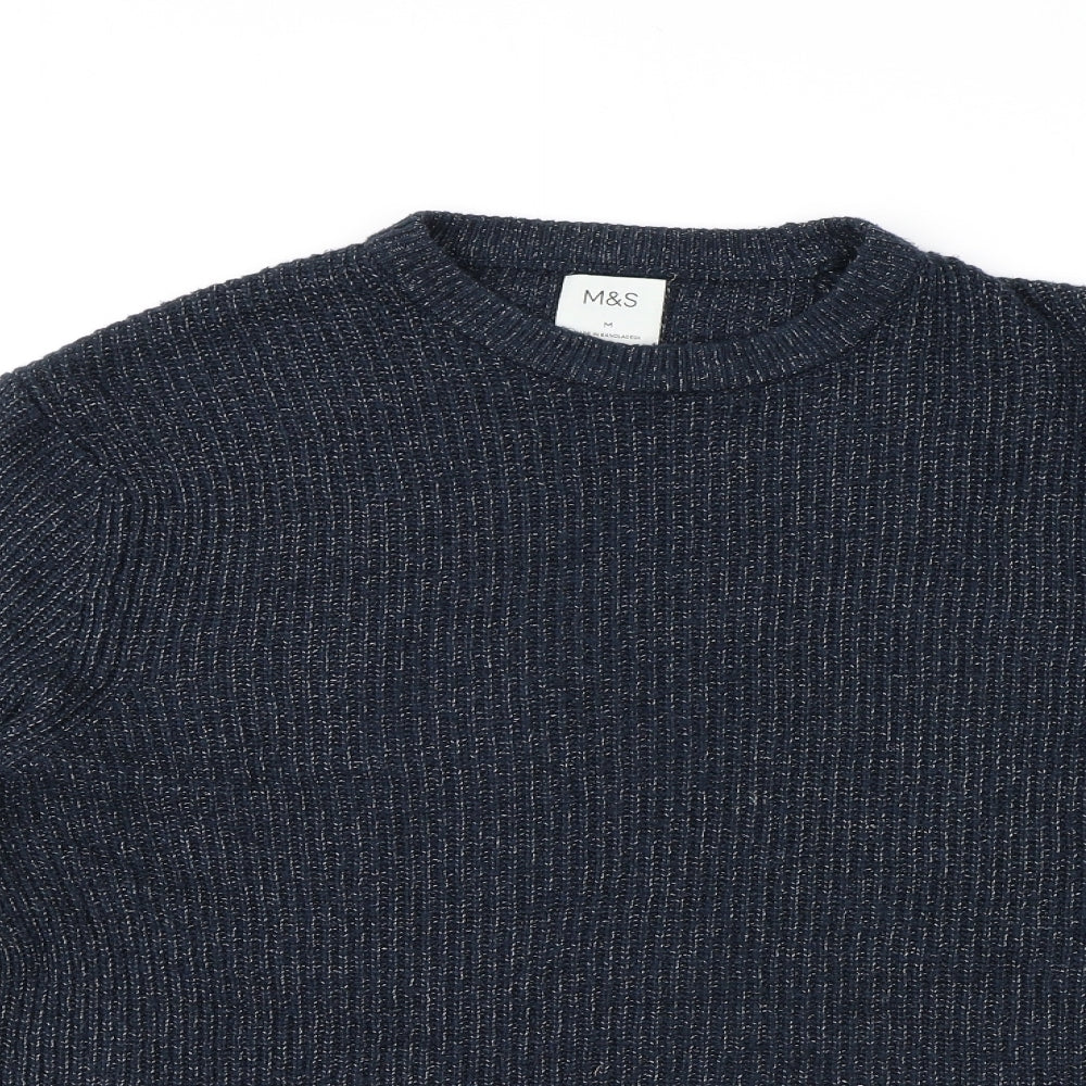Marks and Spencer Mens Blue Crew Neck Polyamide Pullover Jumper Size M Long Sleeve