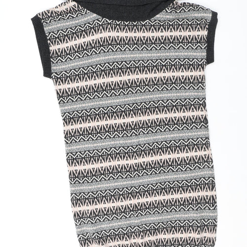 Mint Velvet Womens Grey Fair Isle Polyester Jumper Dress Size 10 Roll Neck Pullover
