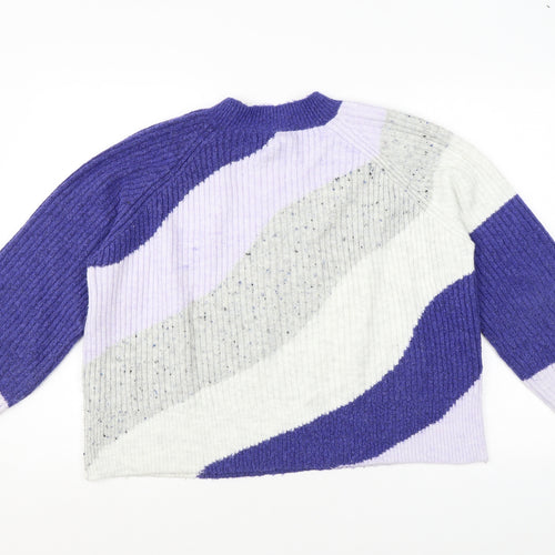 Marks and Spencer Womens Blue Mock Neck Geometric Acrylic Pullover Jumper Size M