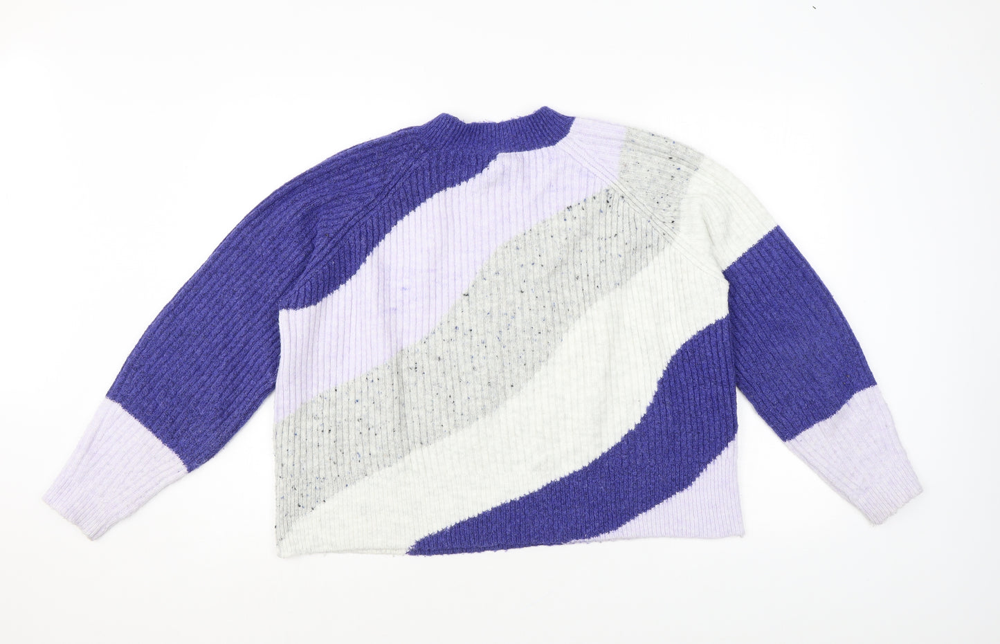 Marks and Spencer Womens Blue Mock Neck Geometric Acrylic Pullover Jumper Size M