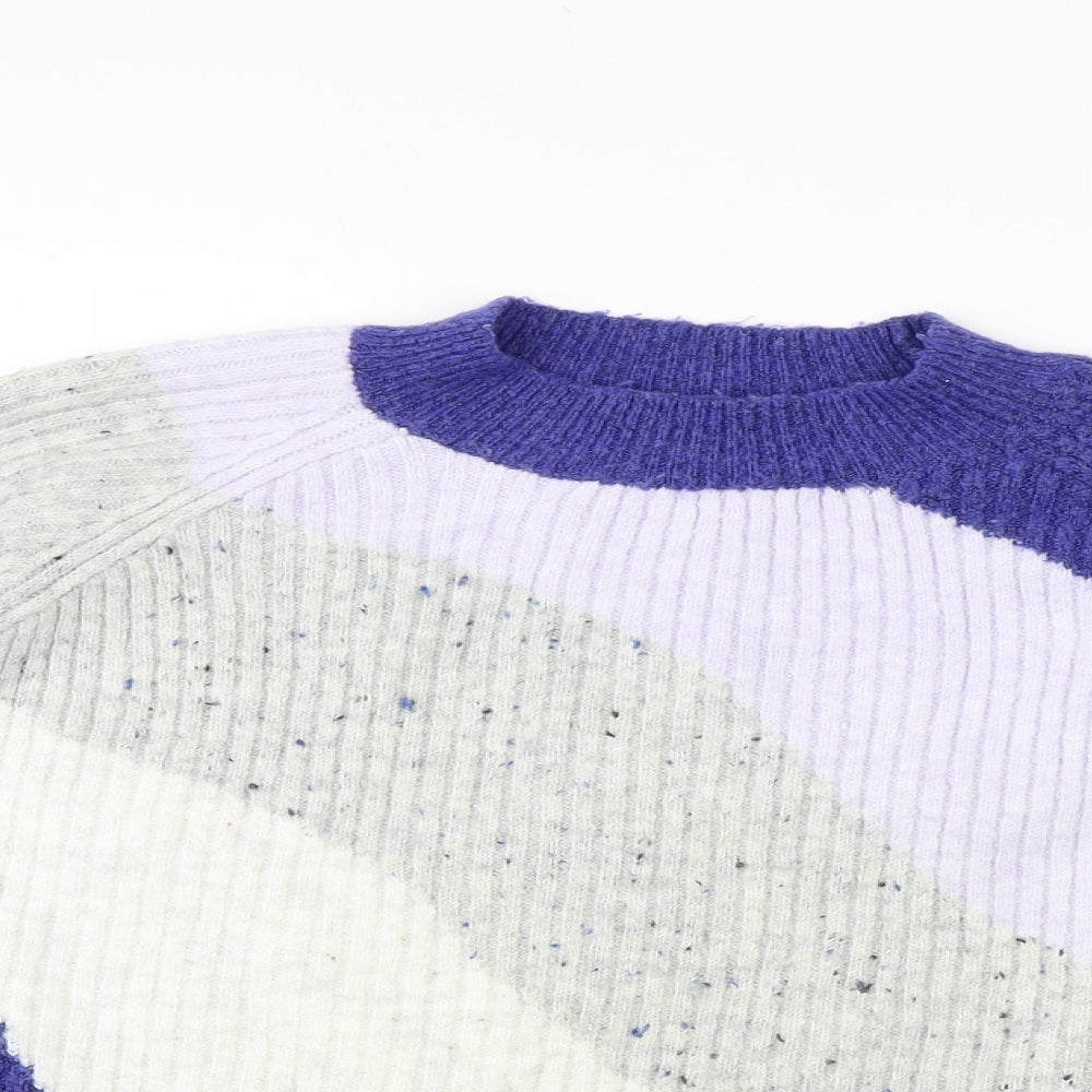 Marks and Spencer Womens Blue Mock Neck Geometric Acrylic Pullover Jumper Size M