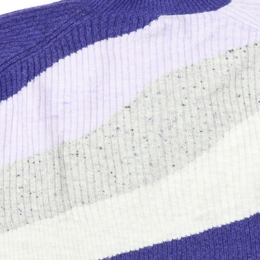 Marks and Spencer Womens Blue Mock Neck Geometric Acrylic Pullover Jumper Size M