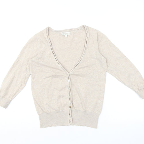 Monsoon Womens Beige V-Neck 100% Cotton Cardigan Jumper Size S