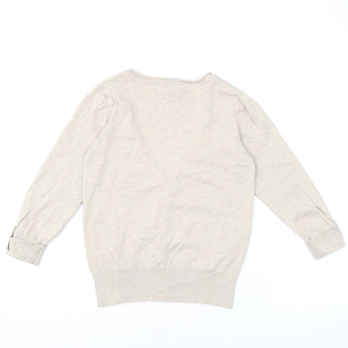 Monsoon Womens Beige V-Neck 100% Cotton Cardigan Jumper Size S