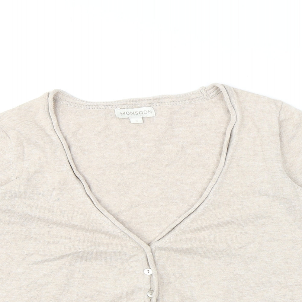 Monsoon Womens Beige V-Neck 100% Cotton Cardigan Jumper Size S